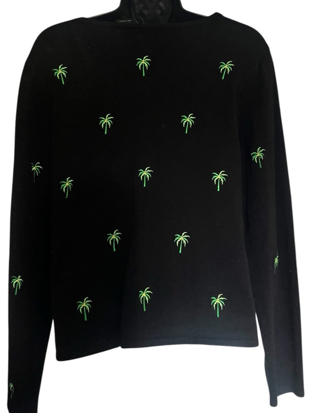 Etolie Black V-Neck Button Cardigan with Green Palm Trees Sz L - Picture 3 of 4